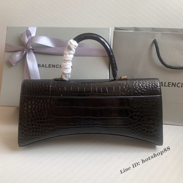 Balenciaga專櫃爆款鱷魚黑金扣手提女包 巴黎世家長款Hourglass沙漏包 fyj1596